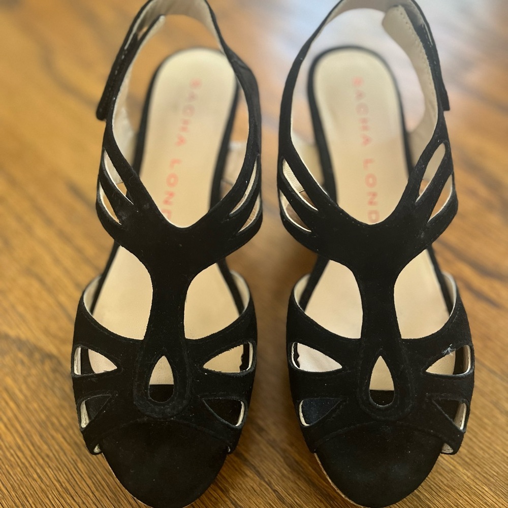 Sacha London Black Suede Wedges ~ like new.